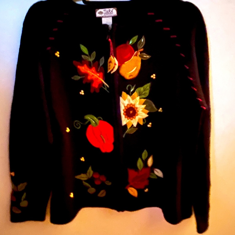 Tiara Intl Y2K 2004 autumn fall embroidered cardigan sweater